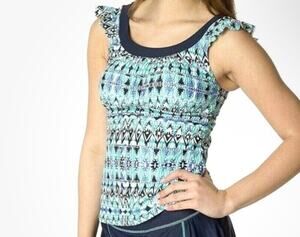 Zero Xposure Swimwear Tankini Top ONLY Women's 12 Blue Geometric Flutter Sleeve